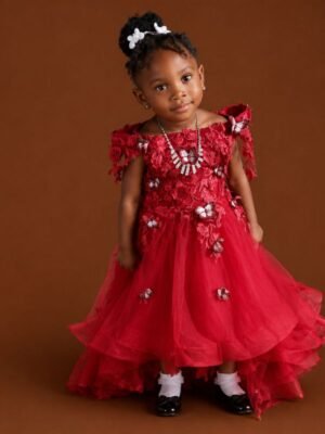 This is Red Tulle Lace Girls Dress