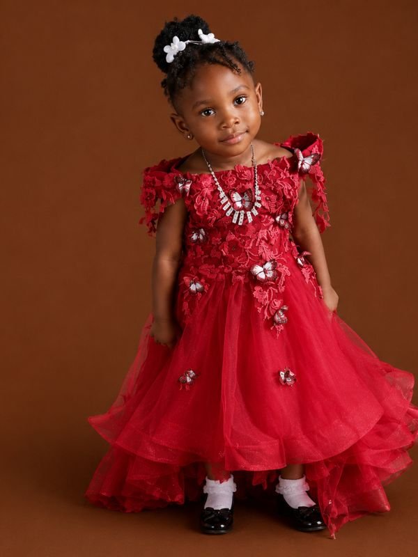 This is Red Tulle Lace Girls Dress